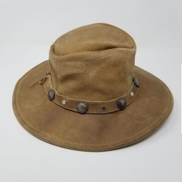 Minnetonka Buffalo Nickel Hat Tan Leather Boho - Picture 4 of 8